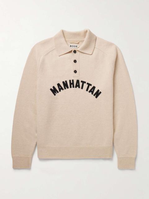 BODE Manhattan Appliquéd Wool Polo Shirt