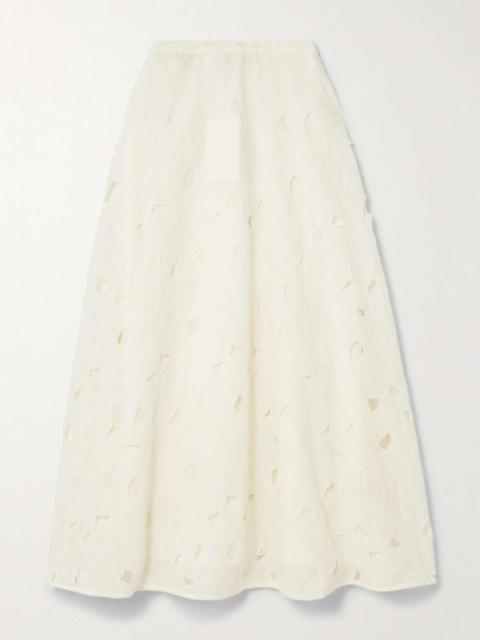 Caro embroidered cotton-voile midi skirt Off-white