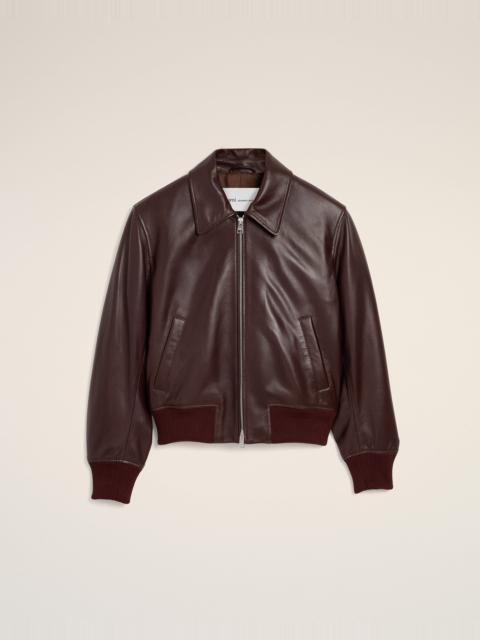 AMI Paris BURGUNDY LAMB LEATHER ZIPPED JACKET