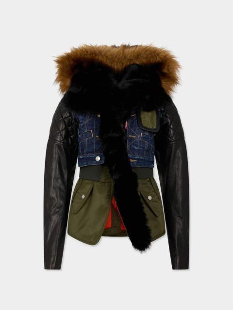 DSQUARED2 MEDIUM WHITE & BLUE SPOTS HYBRID NYLON PARKA