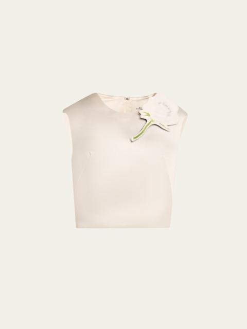 Marc Jacobs Floral Brooch Cropped Silk Shell Top