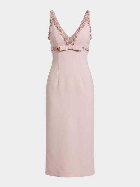 MAC DUGGAL Beaded Bow-Front Crepe Midi Dress