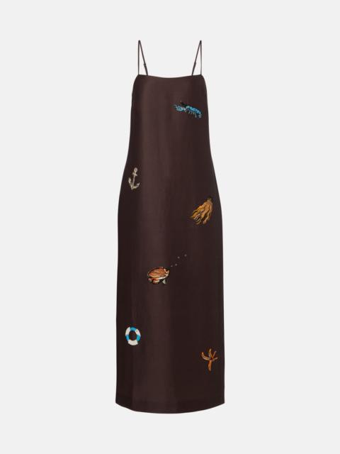 ALÉMAIS Embellished printed linen-blend maxi dress