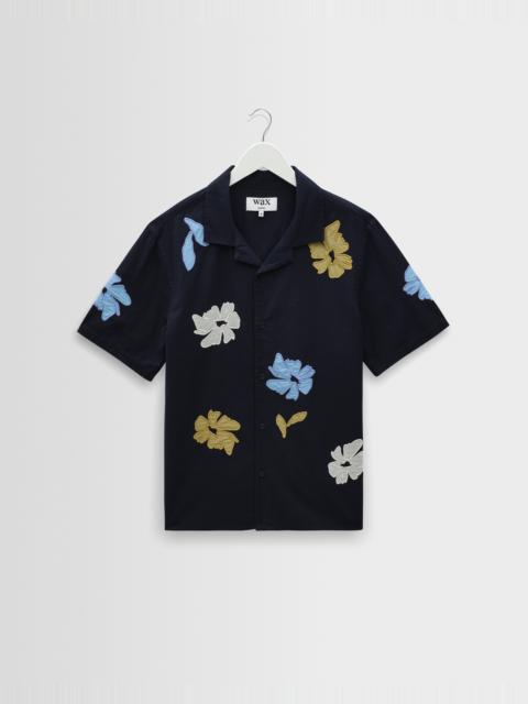Wax London Didcot - Navy And Multicolour Floral Applique Short-Sleeve Shirt