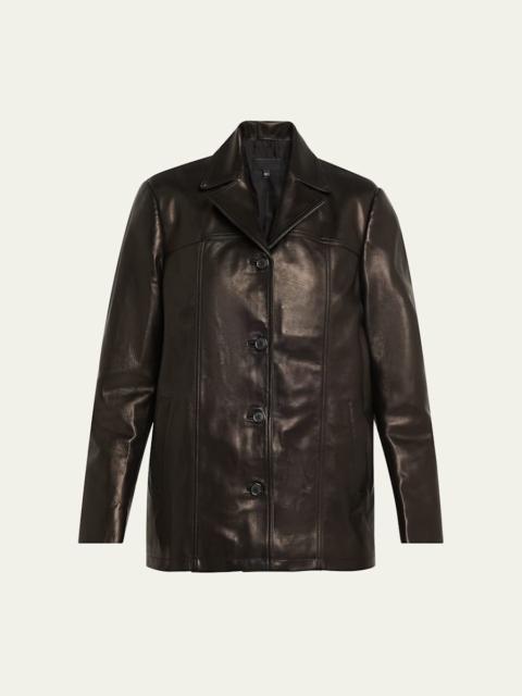 NILI LOTAN Brett Leather Single-Breasted Blazer Jacket