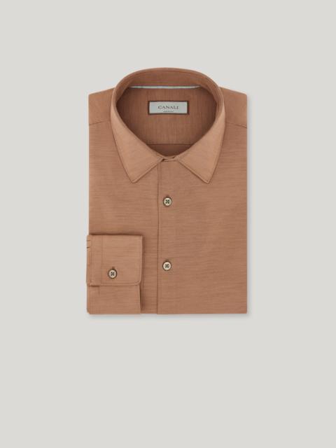Canali LIGHT BROWN CANALI IMPECCABILE JERSEY WOOL REGULAR-FIT SHIRT