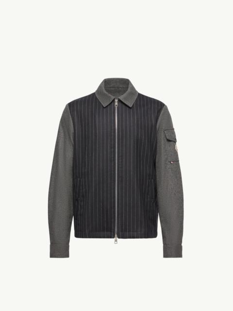 Moncler Herringbone Wool Blend Zip-Up Shirt