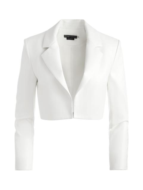 Alice + Olivia ABBOTT CROPPED RUCHED SLEEVE VEGAN LEATHER BLAZER