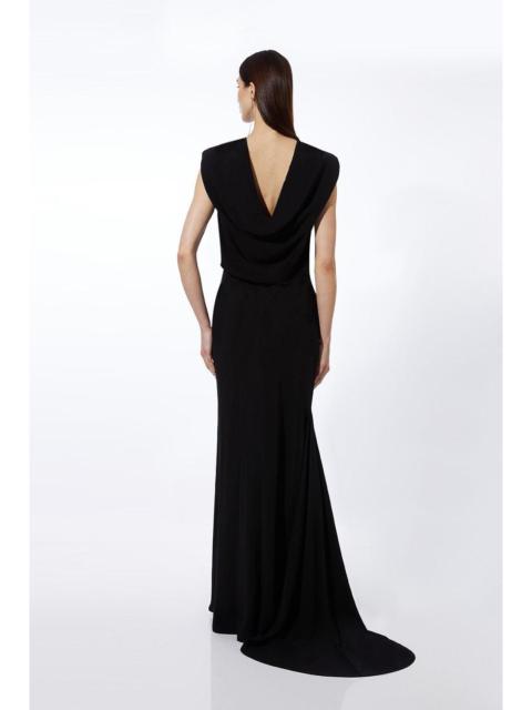 KAREN MILLEN Premium Bonded Viscose Crepe Drape Detail Woven Maxi Dress