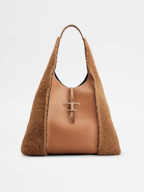Tod's TIMELESS HOBO BAG IN LEATHER AND SHEEPSKIN LARGE - BROWN