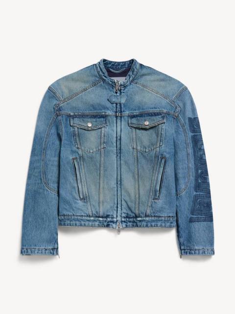 BALENCIAGA Men's Squeeze Denim Motorcycle Jacket in Dark Blue