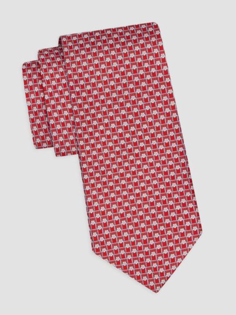 FERRAGAMO Men's Charlie-Print Silk Tie - Rosso