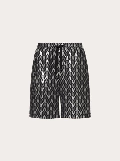 Valentino COTTON BERMUDA SHORTS WITH SILVER OPTICAL VALENTINO PRINT