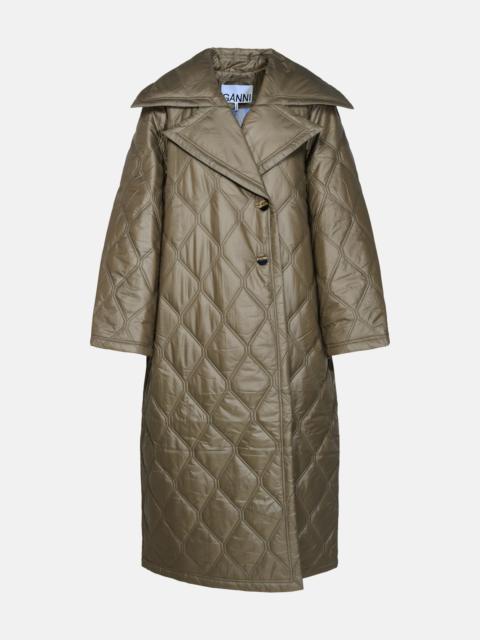 GANNI BROWN SHINY QUILT COAT