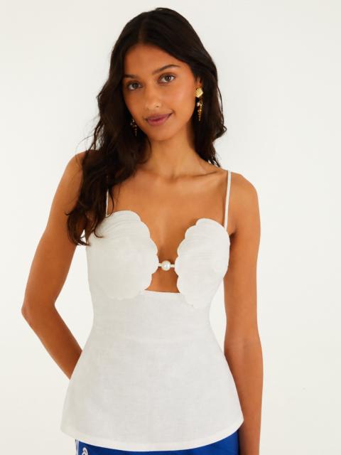 FARM RIO Off-White 3D Shell Euroflax Premium Linen Peplum Blouse