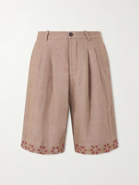 KARTIK RESEARCH Straight-Leg Embellished Pleated Shorts