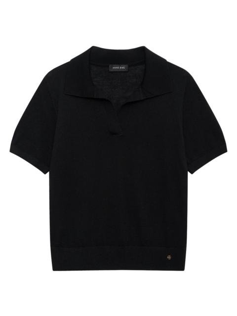 ANINE BING Women's Moni Johnny Collar Polo Sweater - Black