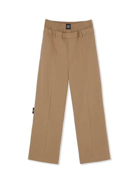 Fresh wool double-belted pants with elastic waistband