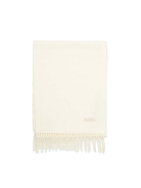 Moschino logo-embroidered fringed scarf