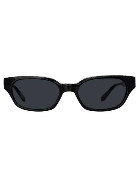 LINDA FARROW Medium Cat Eye Sunglasses in Black and Crystals