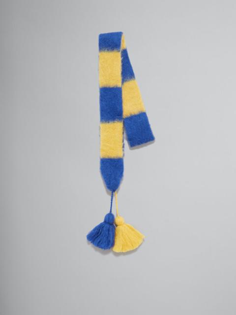 YELLOW AND BLUE STRIPED MOHAIR SCARF