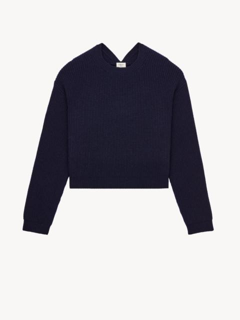 SAINT LAURENT V-BACK SWEATER IN RIB-KNIT WOOL