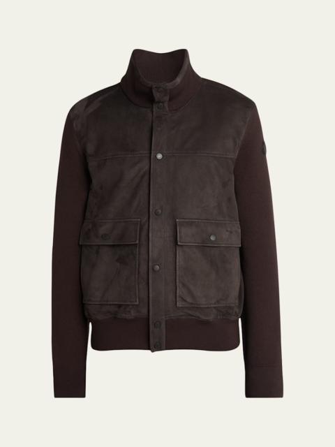 Moncler Men's Wool and Suede Snap-Front Cardigan