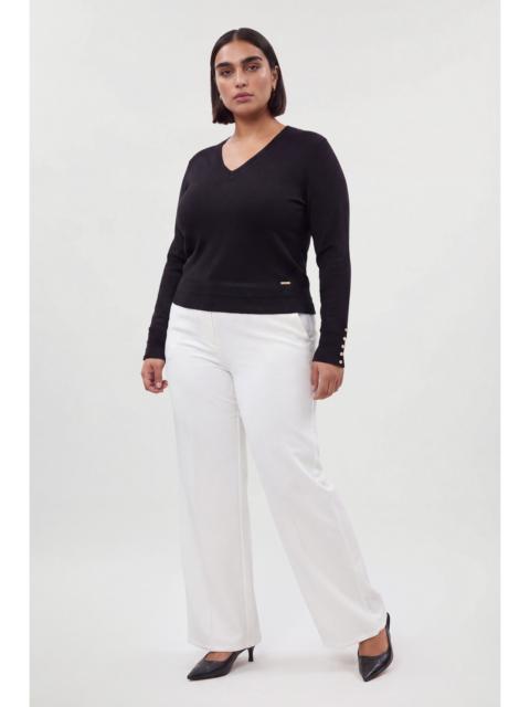 KAREN MILLEN Plus Size Forever Viscose Blend Knitted Stitch Detail V Neck Long Sleeve Jumper