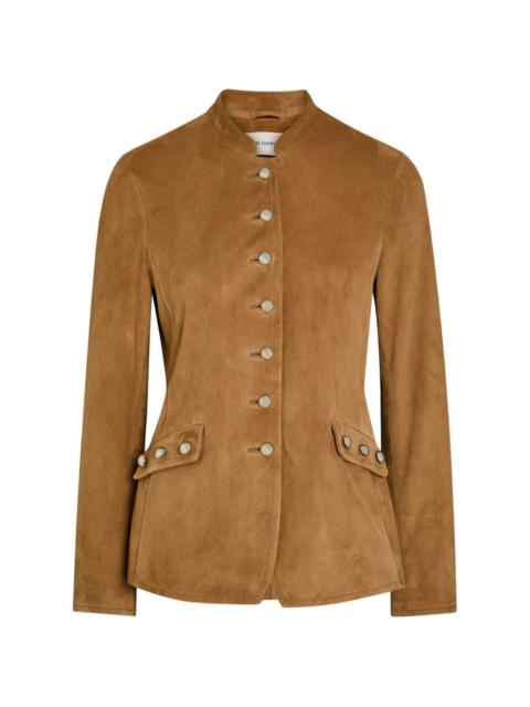 NOUR HAMMOUR mandarin-collar suede jacket