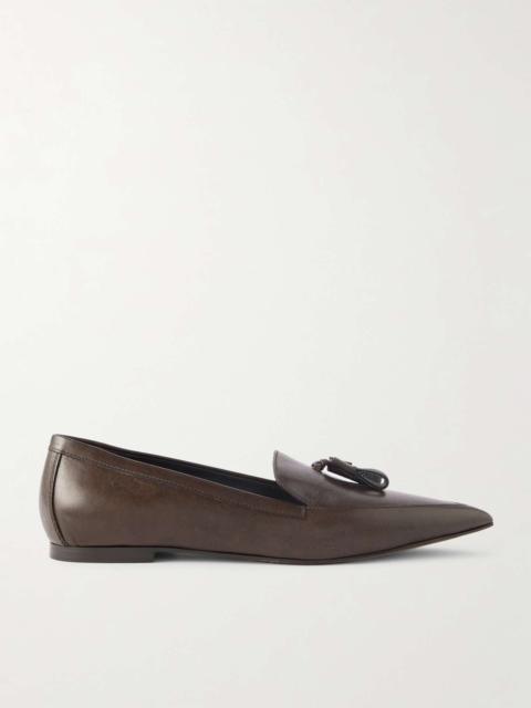 Brunello Cucinelli Bead-embellished tassled leather loafers