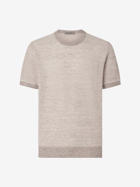 CORNELIANI Brown crew neck linen and silk knitwear
