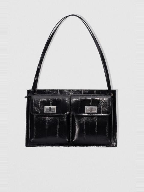 BY FAR BILLY TOTE BLACK EEL EMBOSSED LEATHER SHOULDER BAG