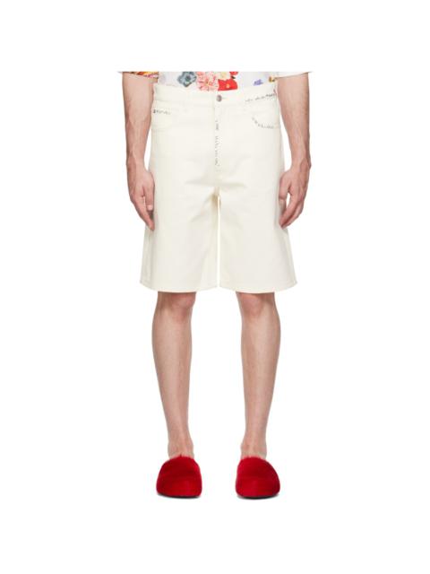 White Embroidered Denim Shorts
