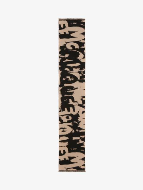 Alexander McQueen Mcqueen Graffiti Scarf in Black/beige