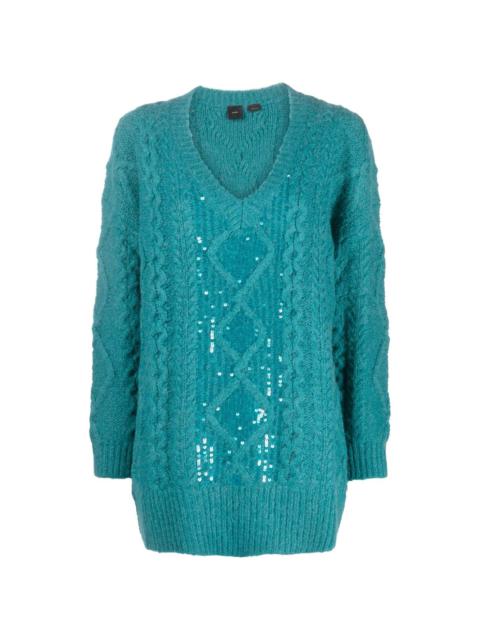 sequin-embellished cable-knit jumper