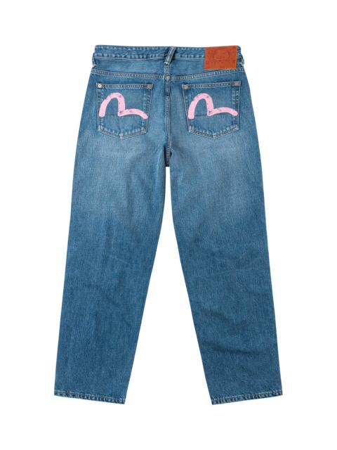 EVISU Light-washed Seagull Print Relax Fit Jeans #2030