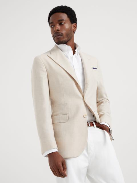 Brunello Cucinelli Wool, silk and cashmere diagonal deconstructed blazer with large peak lapels