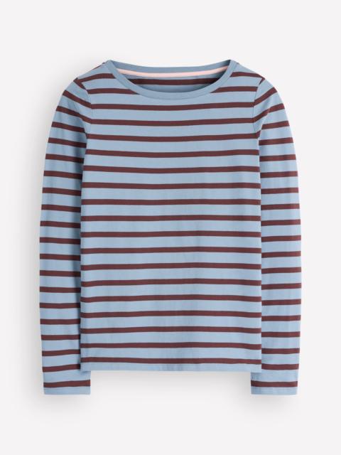 BODEN Olivia Long Sleeve Breton-Faded Denim Bitter Chocolate