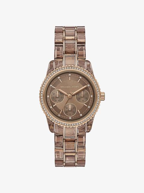 MICHAEL KORS Ritz Pavé Beige Gold-Tone and Acetate Watch