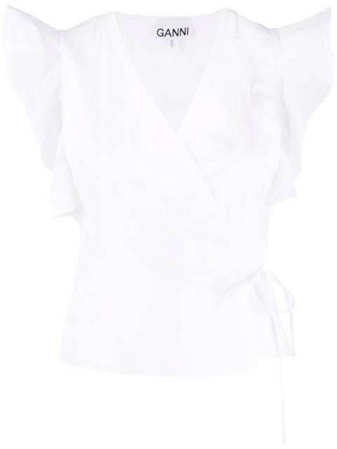 GANNI ruffled-sleeve wrap top