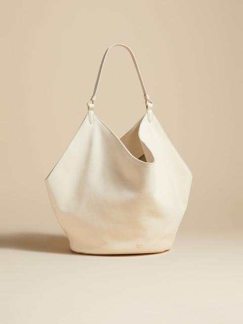 The Medium Lotus Tote in Off-White Pebbled Leather