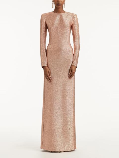 Oscar de la Renta Strong Shoulder Metallic Stretch Gown