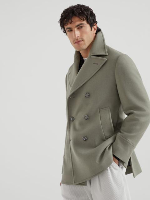 Brunello Cucinelli Wool flannel double cloth pea coat with metal buttons