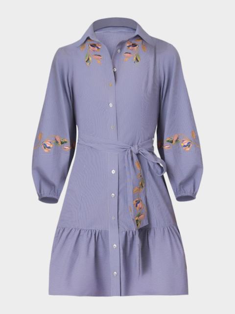 Shoshanna Gwen Floral-Embroidered Pinstripe Poplin Mini Dress