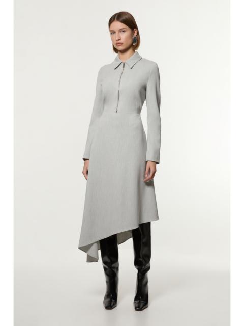 KAREN MILLEN Technical Crepe Tailored Metal Zipp Detail High Low Midi Dress