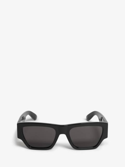 Men's McQueen Angled Rectangular Sunglasses in Black/smoke