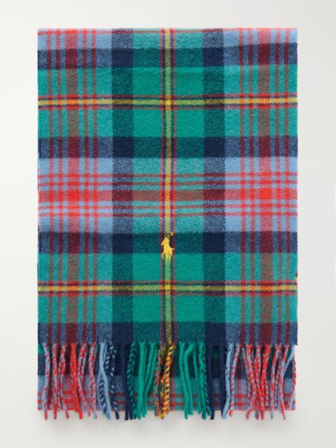 Polo Ralph Lauren Logo-Embroidered Fringed Checked Recycled Wool-Blend Scarf