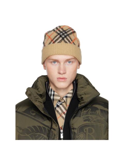 Burberry Beige Check Cashmere Beanie