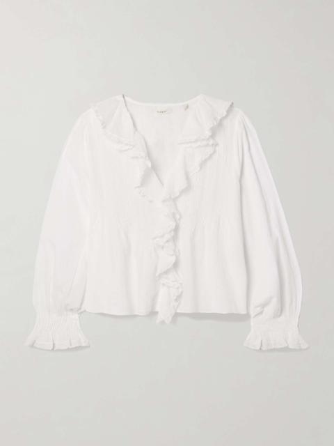 DÔEN Hardy lace-trimmed ruffled pintucked organic cotton-voile blouse White