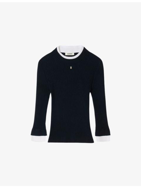 Sandro Contrast-Trim Slim-Fit Knitted Jumper